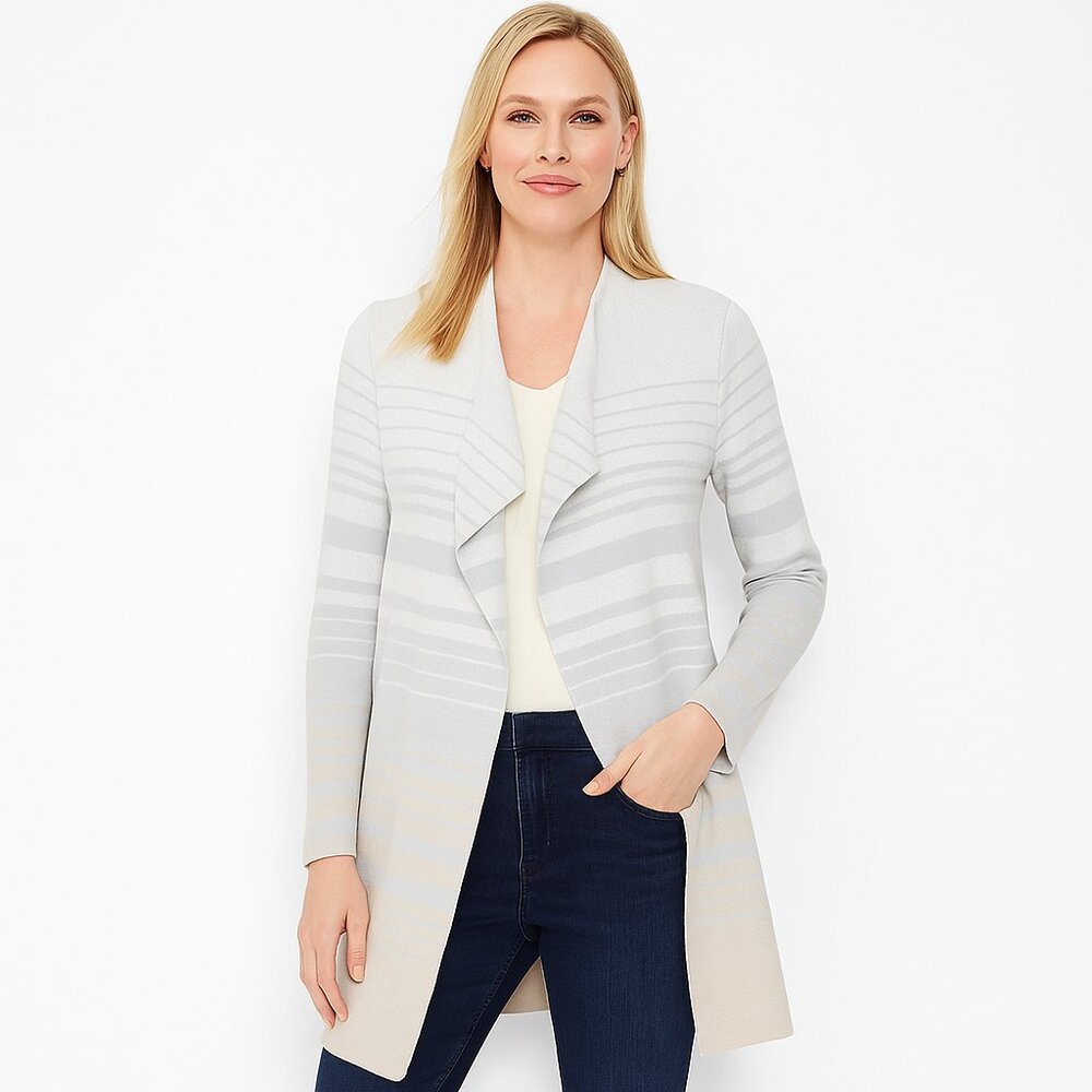 NWT White House Black Market Long Sleeve Colorblock Coatigan Gray Irish M Cardi